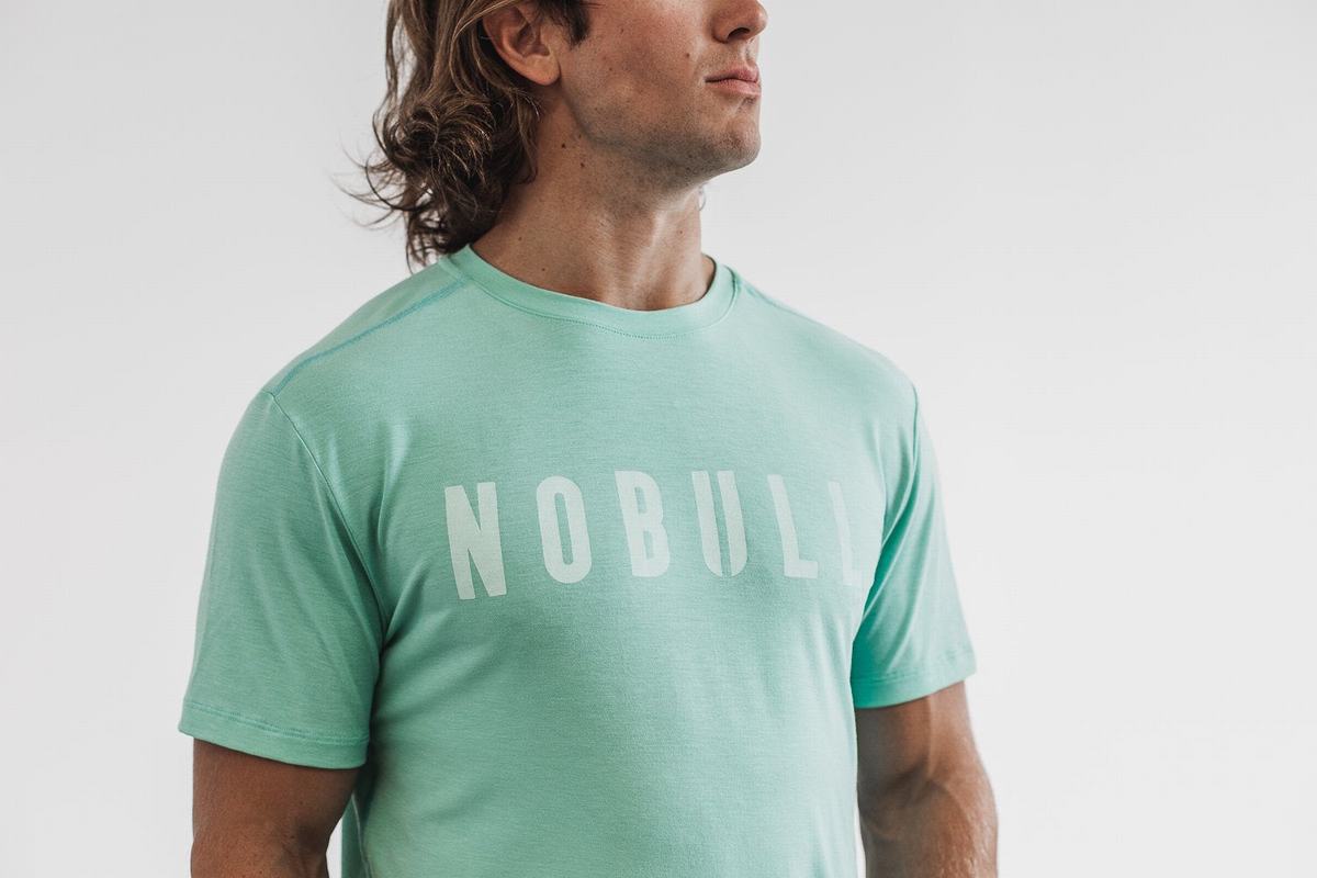 Nobull Men's T Shirts Light Turquoise | Australia (BJ2054)